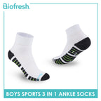 Biofresh Boys’ Antimicrobial Cotton Sports Ankle Socks 3 pairs in 1 pack RBSKG42