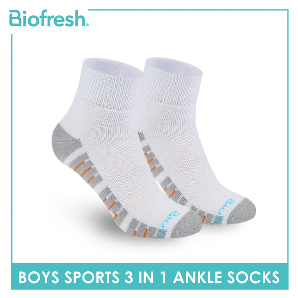Biofresh Boys’ Antimicrobial Cotton Sports Ankle Socks 3 pairs in 1 pack RBSKG42