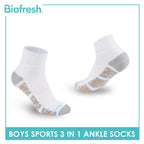 Biofresh Boys’ Antimicrobial Cotton Sports Ankle Socks 3 pairs in 1 pack RBSKG42