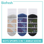 Biofresh Boys’ Antimicrobial Cotton Sports Ankle Socks 3 pairs in 1 pack RBSKG42