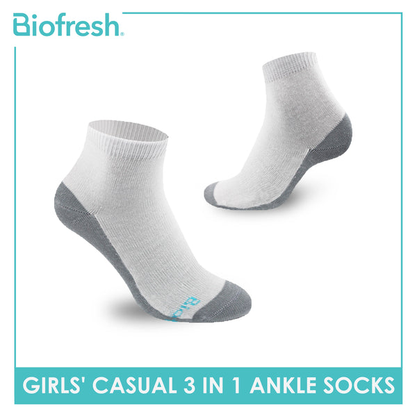 Biofresh Girls’ Antimicrobial Cotton Lite Casual Ankle Socks 3 pairs in a pack RGCKG53