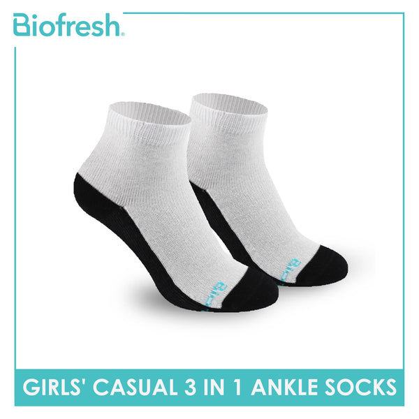 Biofresh Girls’ Antimicrobial Cotton Lite Casual Ankle Socks 3 pairs in a pack RGCKG53