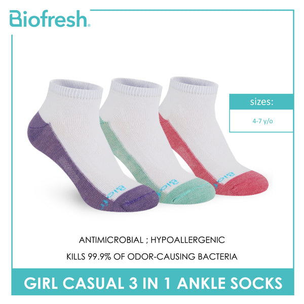 Biofresh Girls’ Antimicrobial Cotton Thin Casual Ankle Socks 3 pairs in a pack RGCKG62