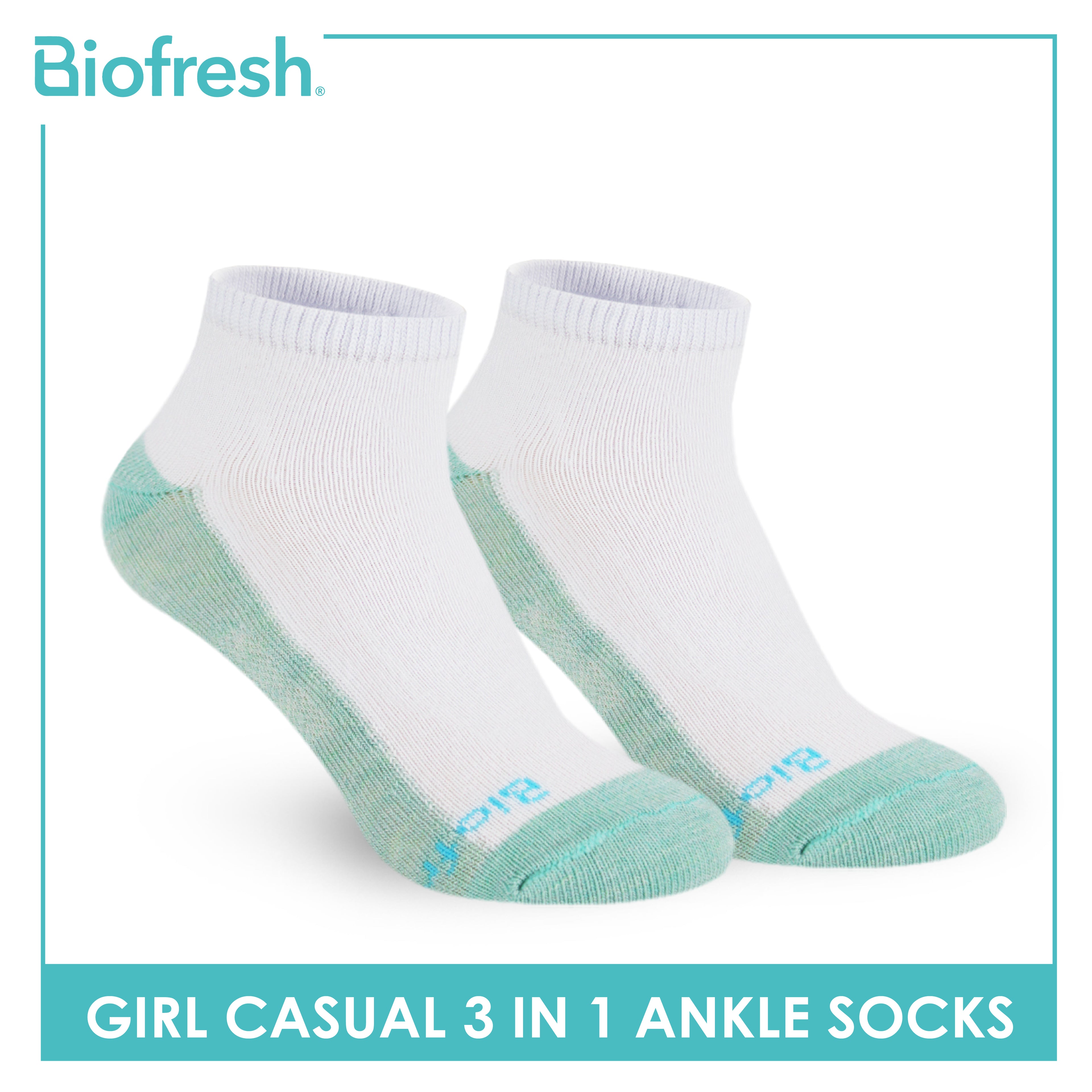 Biofresh Girls’ Antimicrobial Cotton Thin Casual Ankle Socks 3 pairs in a pack RGCKG62