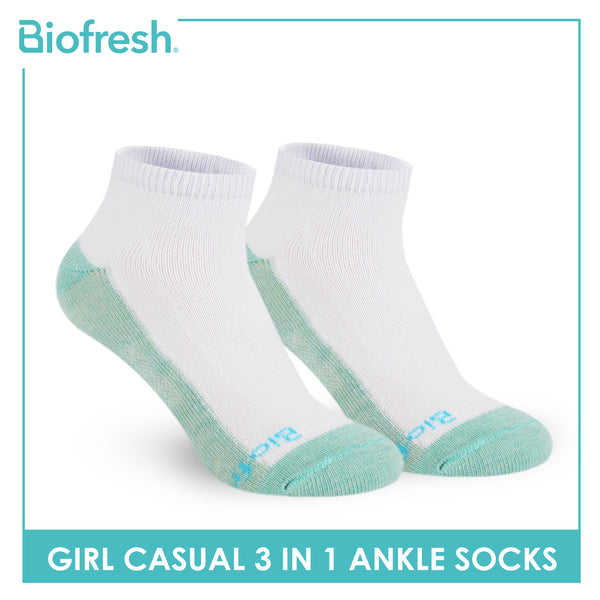 Biofresh Girls’ Antimicrobial Cotton Thin Casual Ankle Socks 3 pairs in a pack RGCKG62