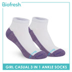 Biofresh Girls’ Antimicrobial Cotton Thin Casual Ankle Socks 3 pairs in a pack RGCKG62