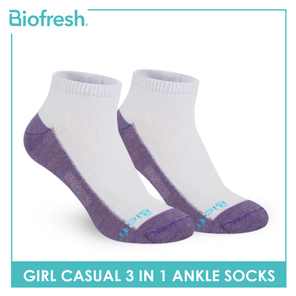 Biofresh Girls’ Antimicrobial Cotton Thin Casual Ankle Socks 3 pairs in a pack RGCKG62