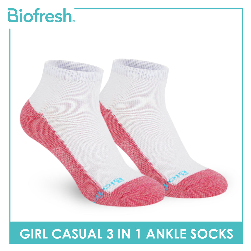 Biofresh Girls’ Antimicrobial Cotton Thin Casual Ankle Socks 3 pairs in a pack RGCKG62