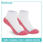 Biofresh Girls’ Antimicrobial Cotton Thin Casual Ankle Socks 3 pairs in a pack RGCKG62