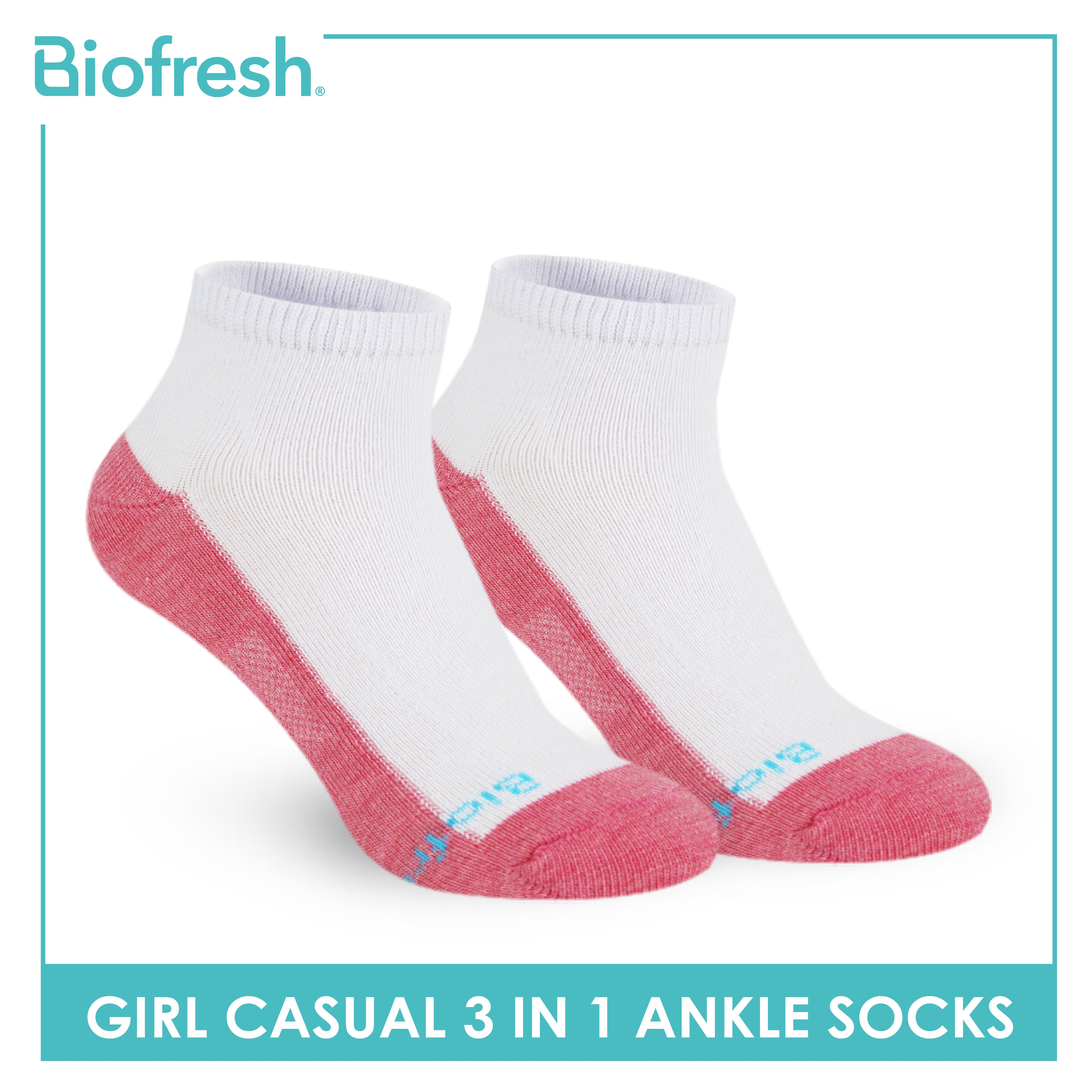 Biofresh Girls’ Antimicrobial Cotton Thin Casual Ankle Socks 3 pairs in a pack RGCKG62