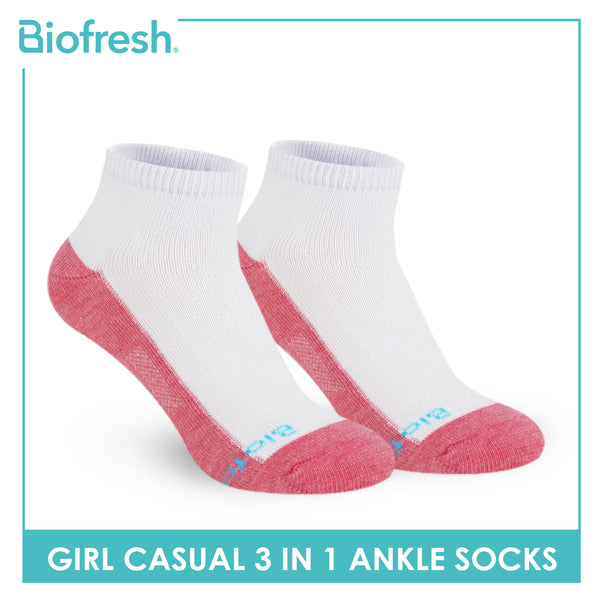 Biofresh Girls’ Antimicrobial Cotton Thin Casual Ankle Socks 3 pairs in a pack RGCKG62