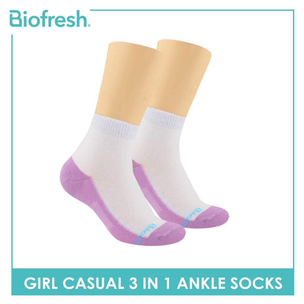 Biofresh Girls’ Antimicrobial Cotton Thin Casual Ankle Socks 3 pairs in a pack RGCKG62