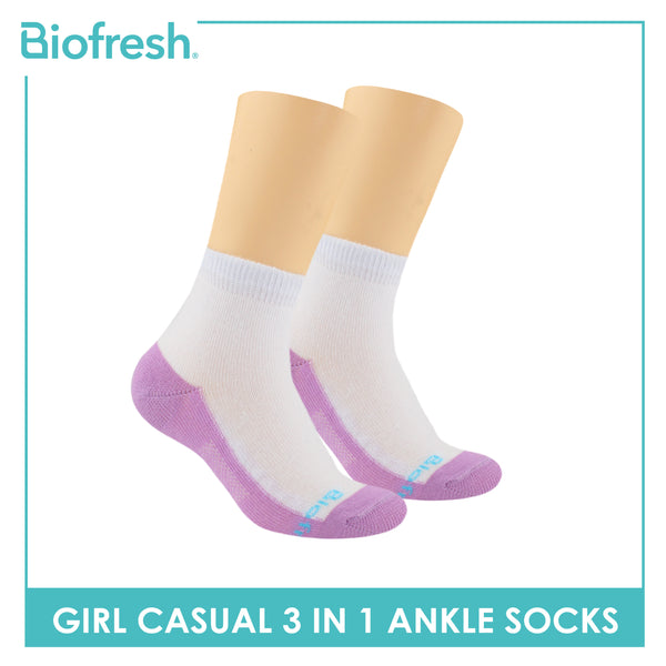 Biofresh Girls’ Antimicrobial Cotton Thin Casual Ankle Socks 3 pairs in a pack RGCKG62