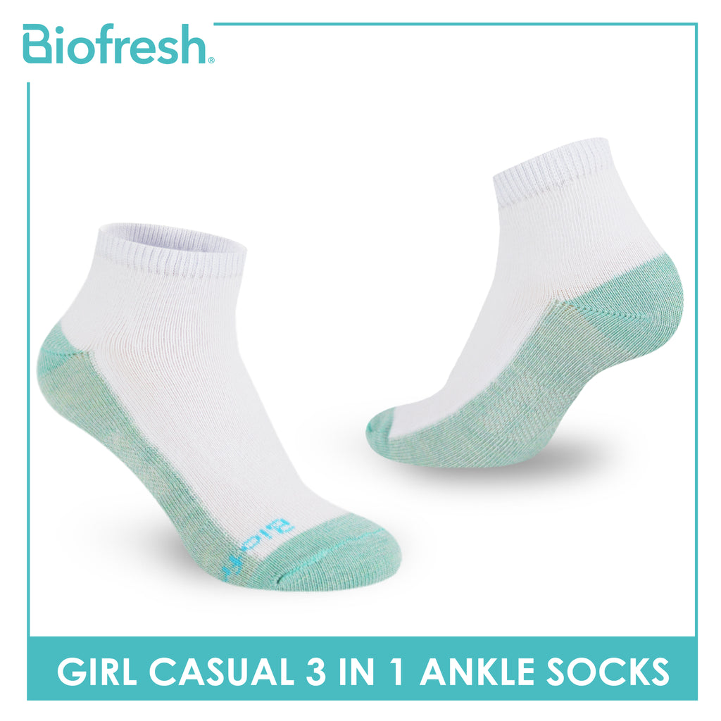 Biofresh Girls’ Antimicrobial Cotton Thin Casual Ankle Socks 3 pairs in a pack RGCKG62