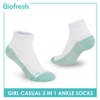Biofresh Girls’ Antimicrobial Cotton Thin Casual Ankle Socks 3 pairs in a pack RGCKG62