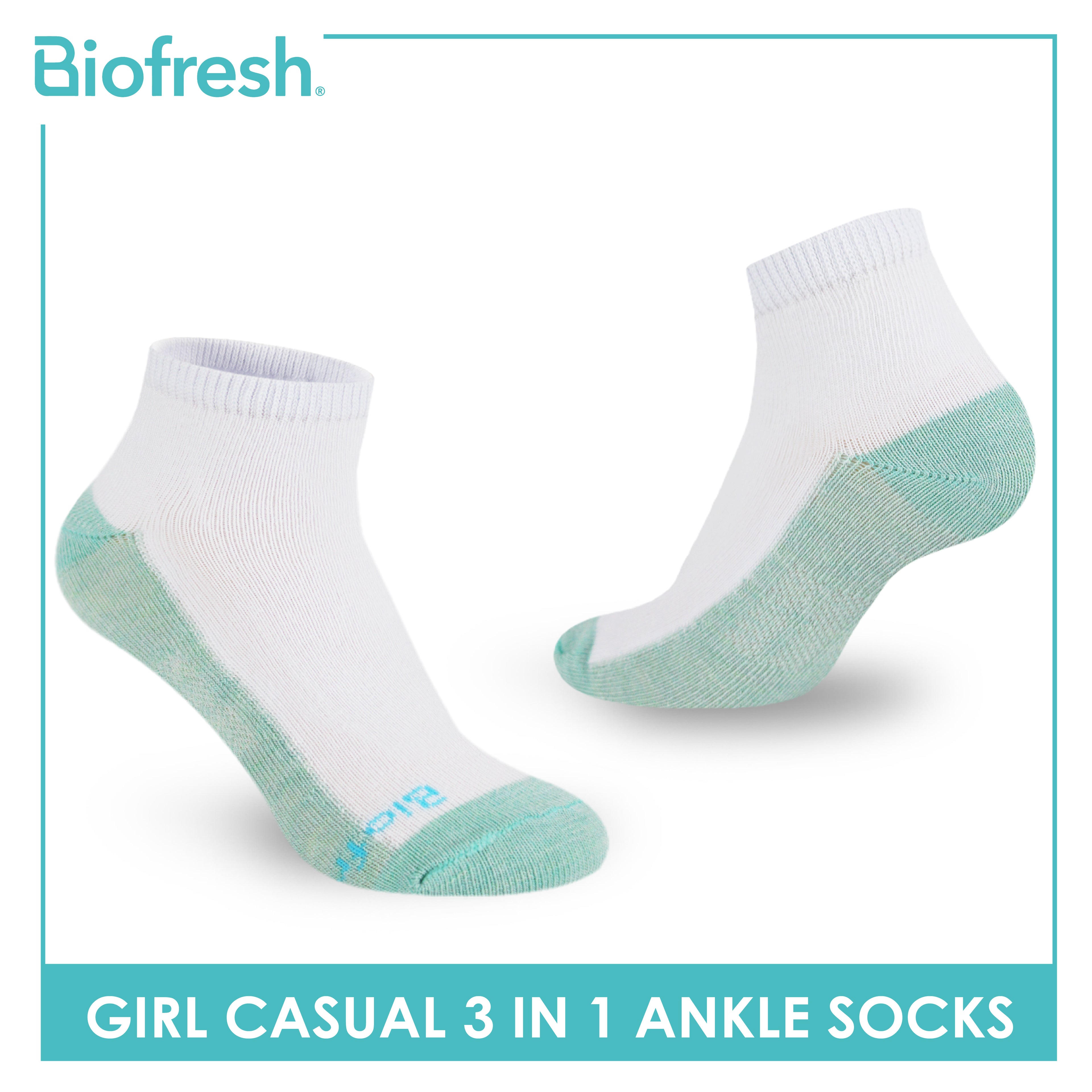 Biofresh Girls’ Antimicrobial Cotton Thin Casual Ankle Socks 3 pairs in a pack RGCKG62