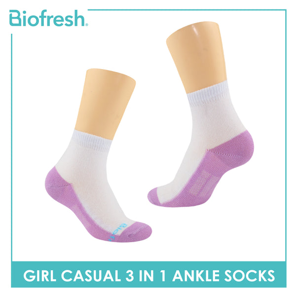 Biofresh Girls’ Antimicrobial Cotton Thin Casual Ankle Socks 3 pairs in a pack RGCKG62