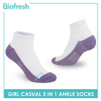 Biofresh Girls’ Antimicrobial Cotton Thin Casual Ankle Socks 3 pairs in a pack RGCKG62