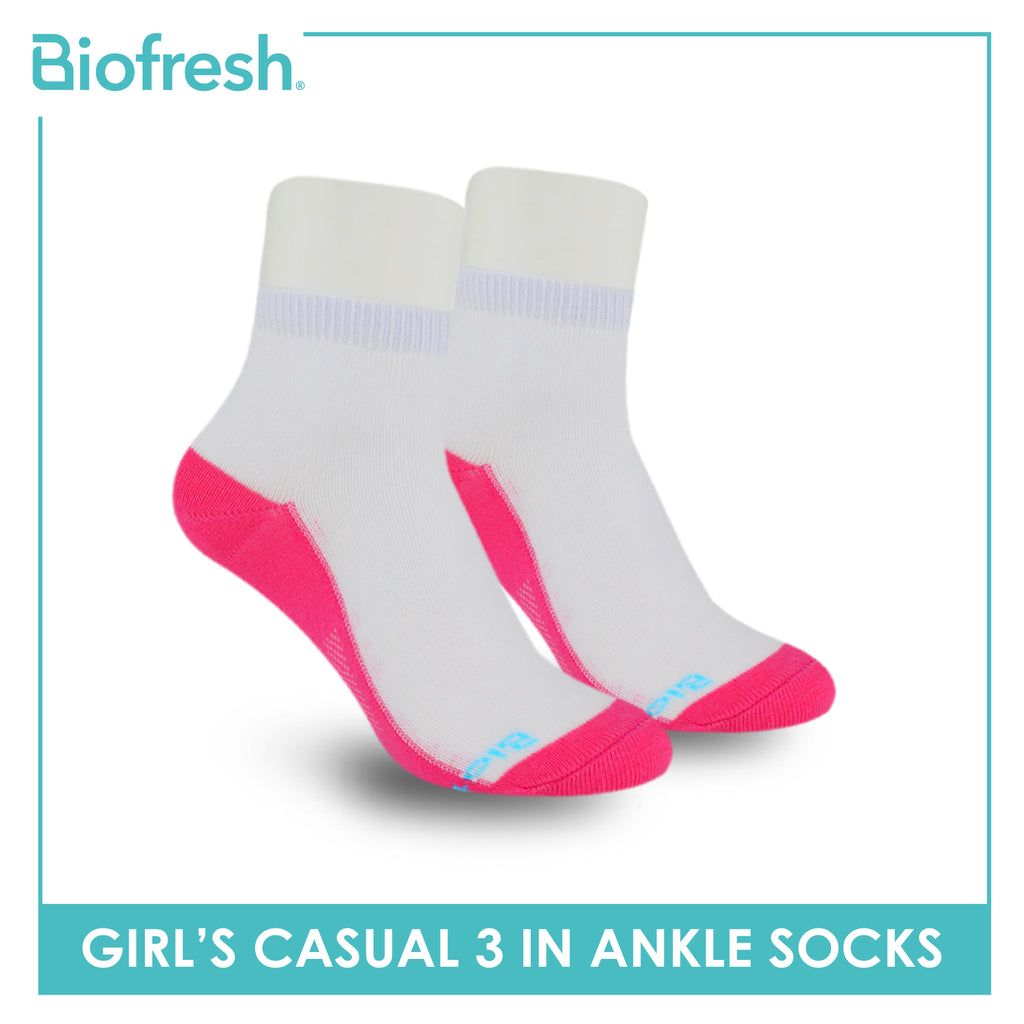 Biofresh Girls’ Antimicrobial Cotton Thin Casual Ankle Socks 3 pairs in a pack RGCKG62