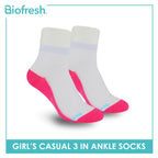 Biofresh Girls’ Antimicrobial Cotton Thin Casual Ankle Socks 3 pairs in a pack RGCKG62
