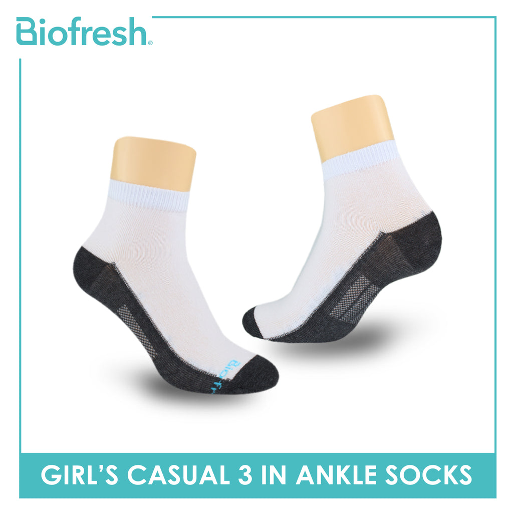 Biofresh Girls’ Antimicrobial Cotton Thin Casual Ankle Socks 3 pairs in a pack RGCKG62