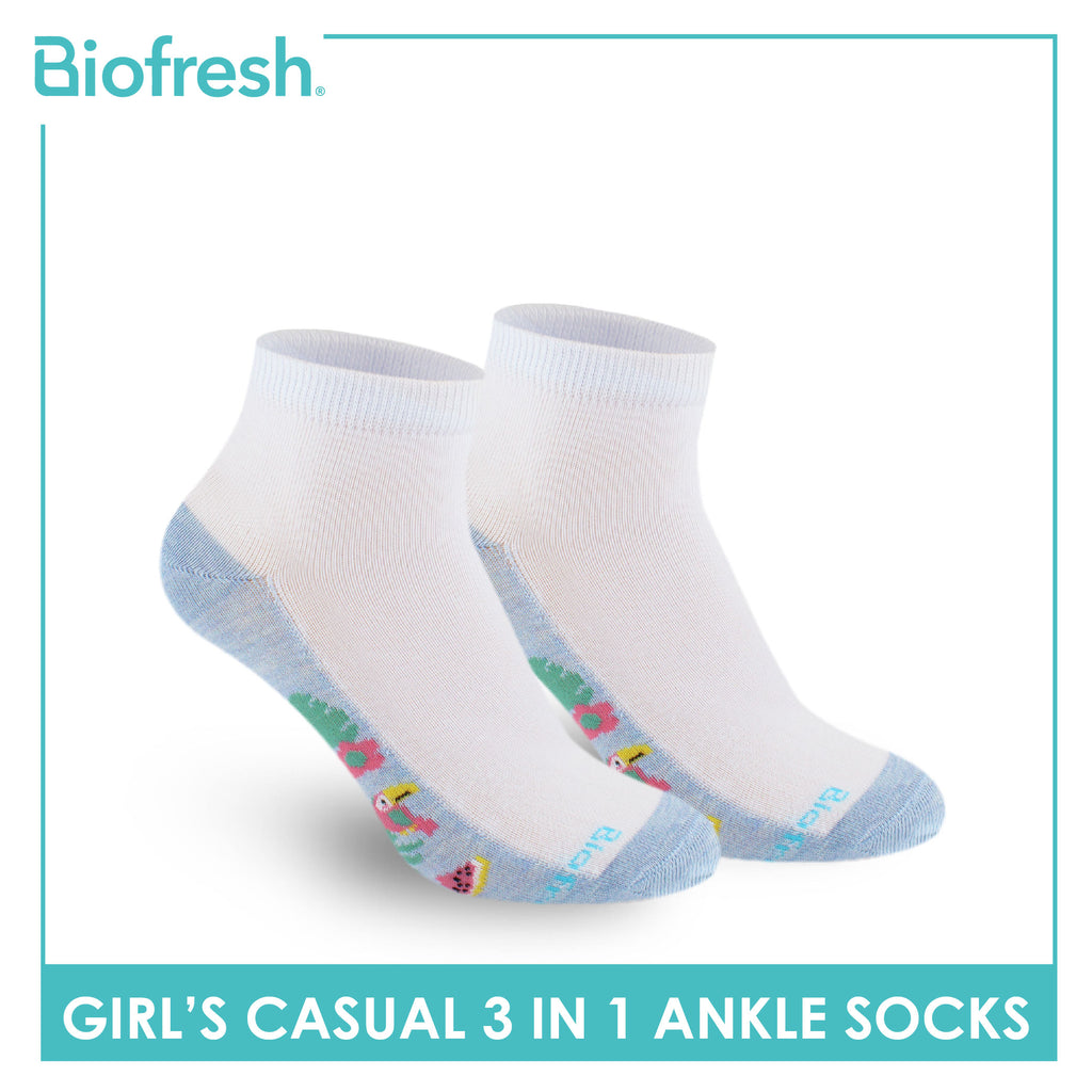 Biofresh Girls’ Antimicrobial Cotton Thin Casual Ankle Socks 3 pairs in a pack RGCKG64