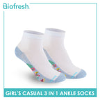 Biofresh Girls’ Antimicrobial Cotton Thin Casual Ankle Socks 3 pairs in a pack RGCKG64