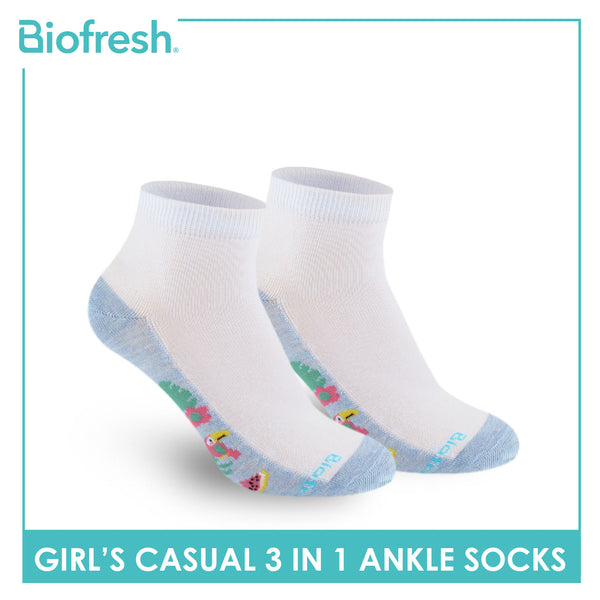 Biofresh Girls’ Antimicrobial Cotton Thin Casual Ankle Socks 3 pairs in a pack RGCKG64