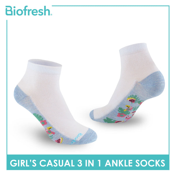 Biofresh Girls’ Antimicrobial Cotton Thin Casual Ankle Socks 3 pairs in a pack RGCKG64