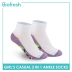 Biofresh Girls’ Antimicrobial Cotton Thin Casual Ankle Socks 3 pairs in a pack RGCKG64