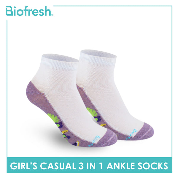 Biofresh Girls’ Antimicrobial Cotton Thin Casual Ankle Socks 3 pairs in a pack RGCKG64