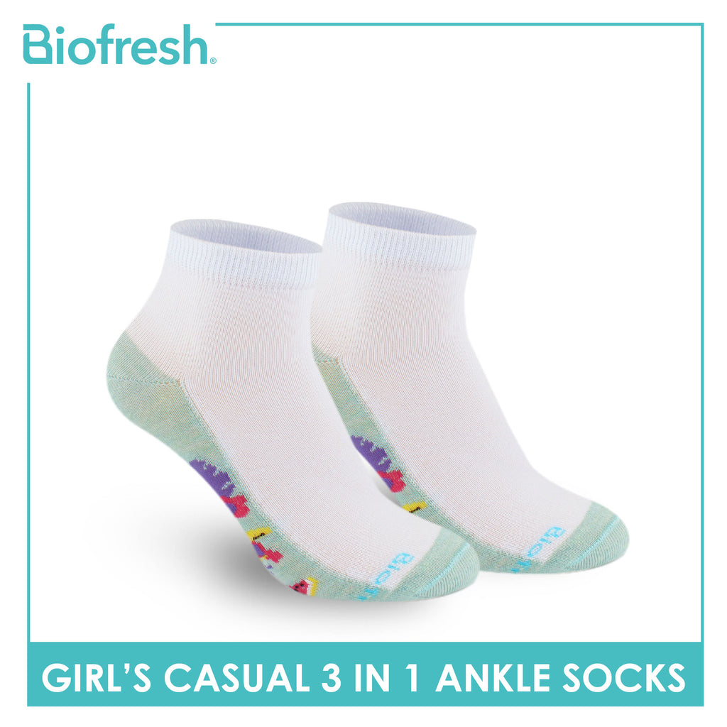 Biofresh Girls’ Antimicrobial Cotton Thin Casual Ankle Socks 3 pairs in a pack RGCKG64