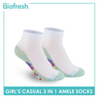 Biofresh Girls’ Antimicrobial Cotton Thin Casual Ankle Socks 3 pairs in a pack RGCKG64