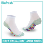 Biofresh Girls’ Antimicrobial Cotton Thin Casual Ankle Socks 3 pairs in a pack RGCKG64