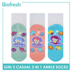 Biofresh Girls’ Antimicrobial Cotton Thin Casual Ankle Socks 3 pairs in a pack RGCKG65