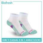 Biofresh Girls’ Antimicrobial Cotton Thin Casual Ankle Socks 3 pairs in a pack RGCKG65