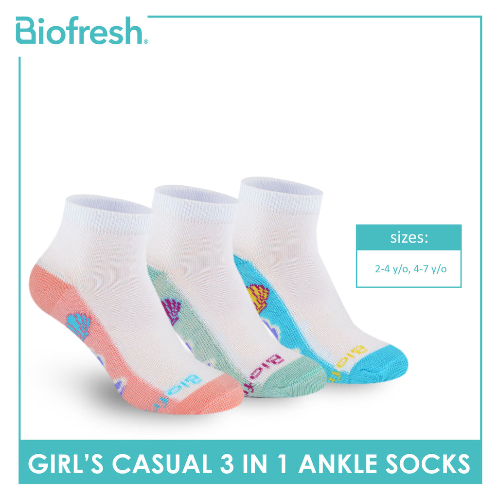 Biofresh Girls’ Antimicrobial Cotton Thin Casual Ankle Socks 3 pairs in a pack RGCKG65