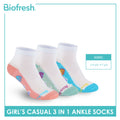 Biofresh Girls’ Antimicrobial Cotton Thin Casual Ankle Socks 3 pairs in a pack RGCKG65