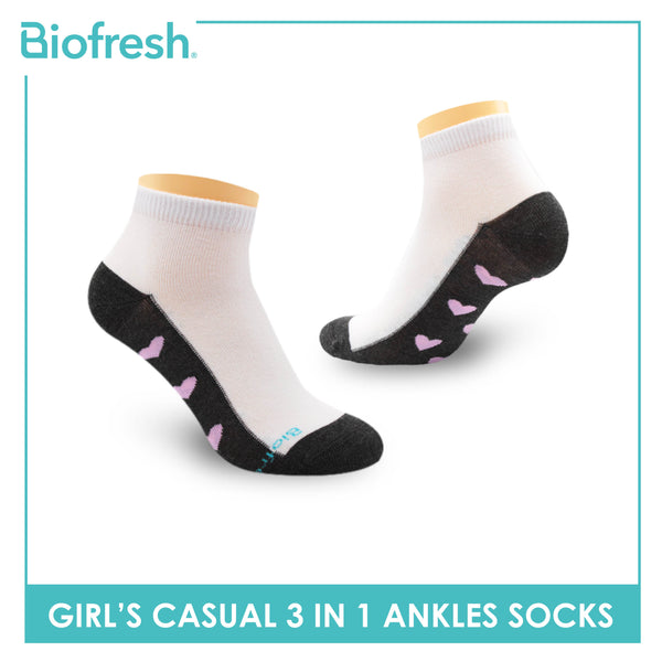 Biofresh Girls’ Antimicrobial Cotton Thin Casual Ankle Socks 3 pairs in a pack RGCKG67