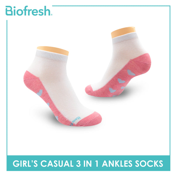 Biofresh Girls’ Antimicrobial Cotton Thin Casual Ankle Socks 3 pairs in a pack RGCKG67