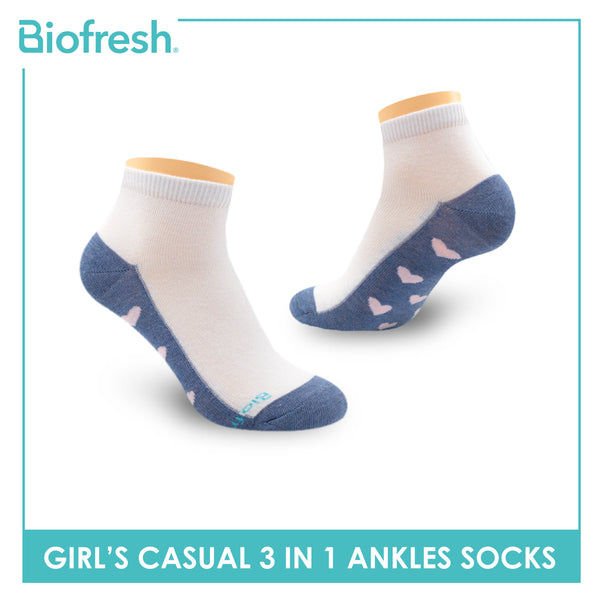 Biofresh Girls’ Antimicrobial Cotton Thin Casual Ankle Socks 3 pairs in a pack RGCKG67