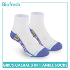Biofresh Girls’ Antimicrobial Cotton Thin Casual Ankle Socks 3 pairs in 1 pack RGCKG68