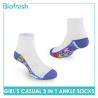 Biofresh Girls’ Antimicrobial Cotton Thin Casual Ankle Socks 3 pairs in 1 pack RGCKG68