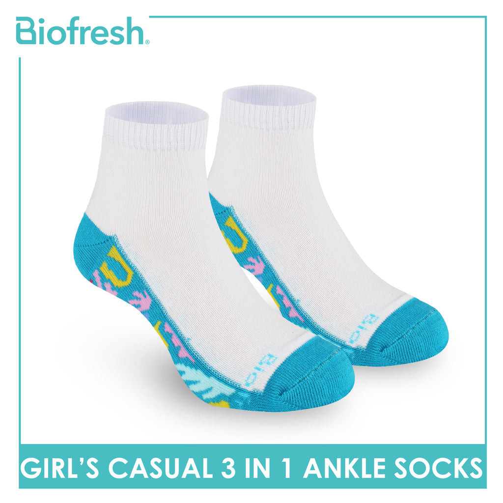 Biofresh Girls’ Antimicrobial Cotton Thin Casual Ankle Socks 3 pairs in 1 pack RGCKG68
