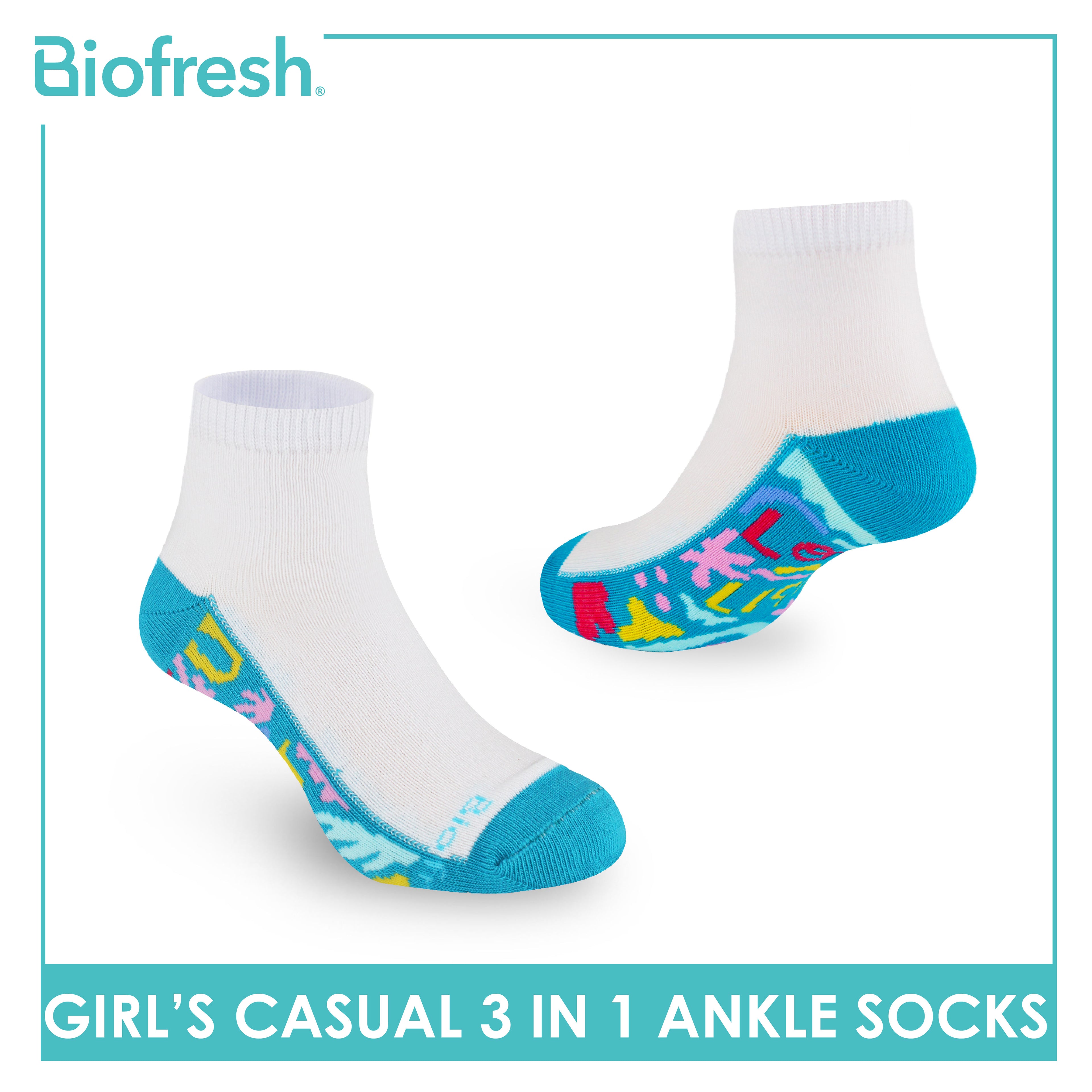 Biofresh Girls’ Antimicrobial Cotton Thin Casual Ankle Socks 3 pairs in 1 pack RGCKG68