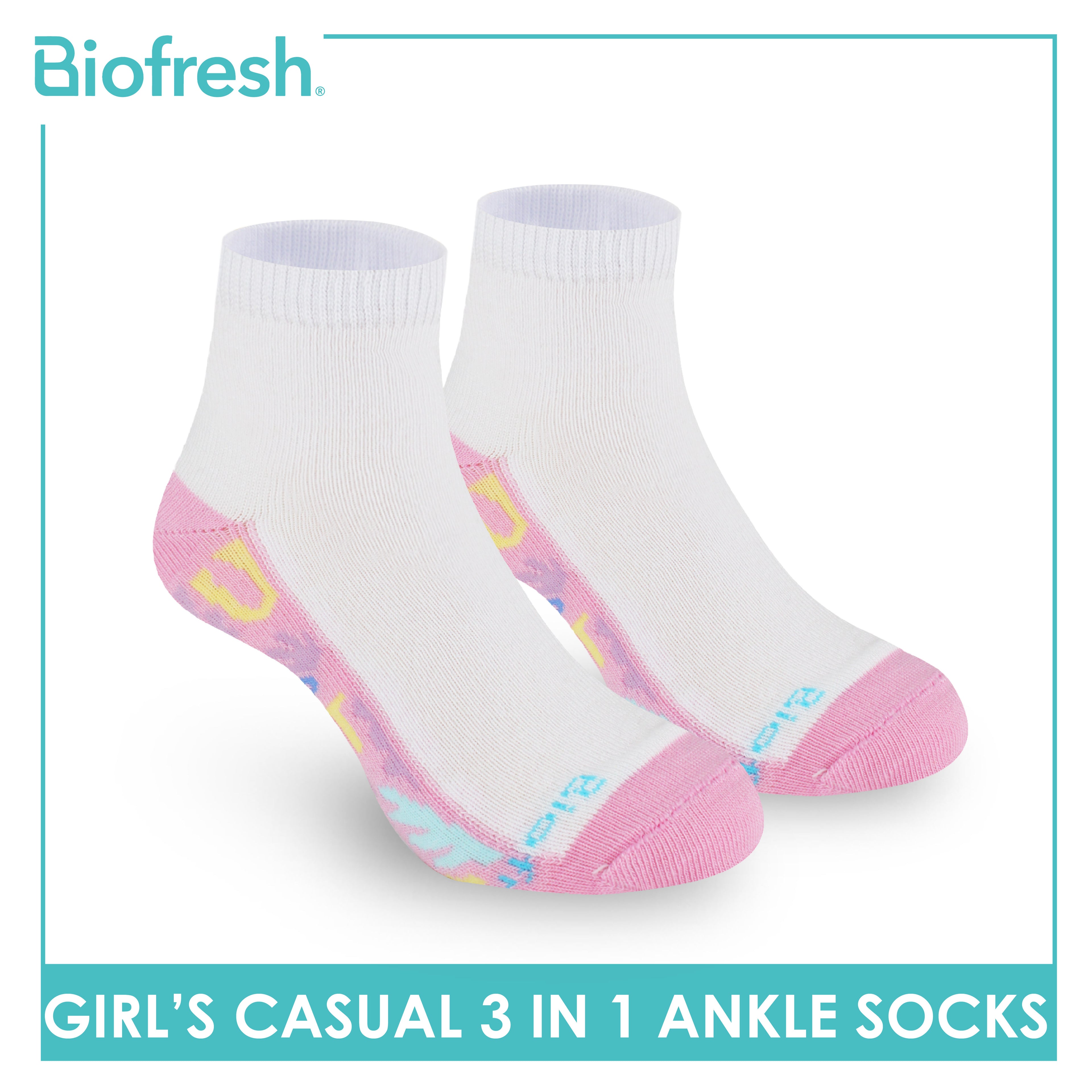 Biofresh Girls’ Antimicrobial Cotton Thin Casual Ankle Socks 3 pairs in 1 pack RGCKG68