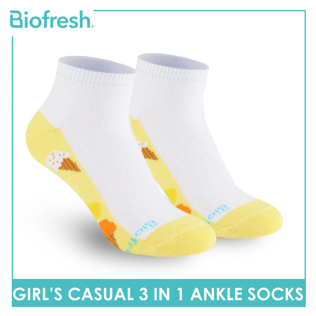 Biofresh Girls’ Antimicrobial Cotton Thin Casual Ankle Socks 3 pairs in 1 pack RGCKG69