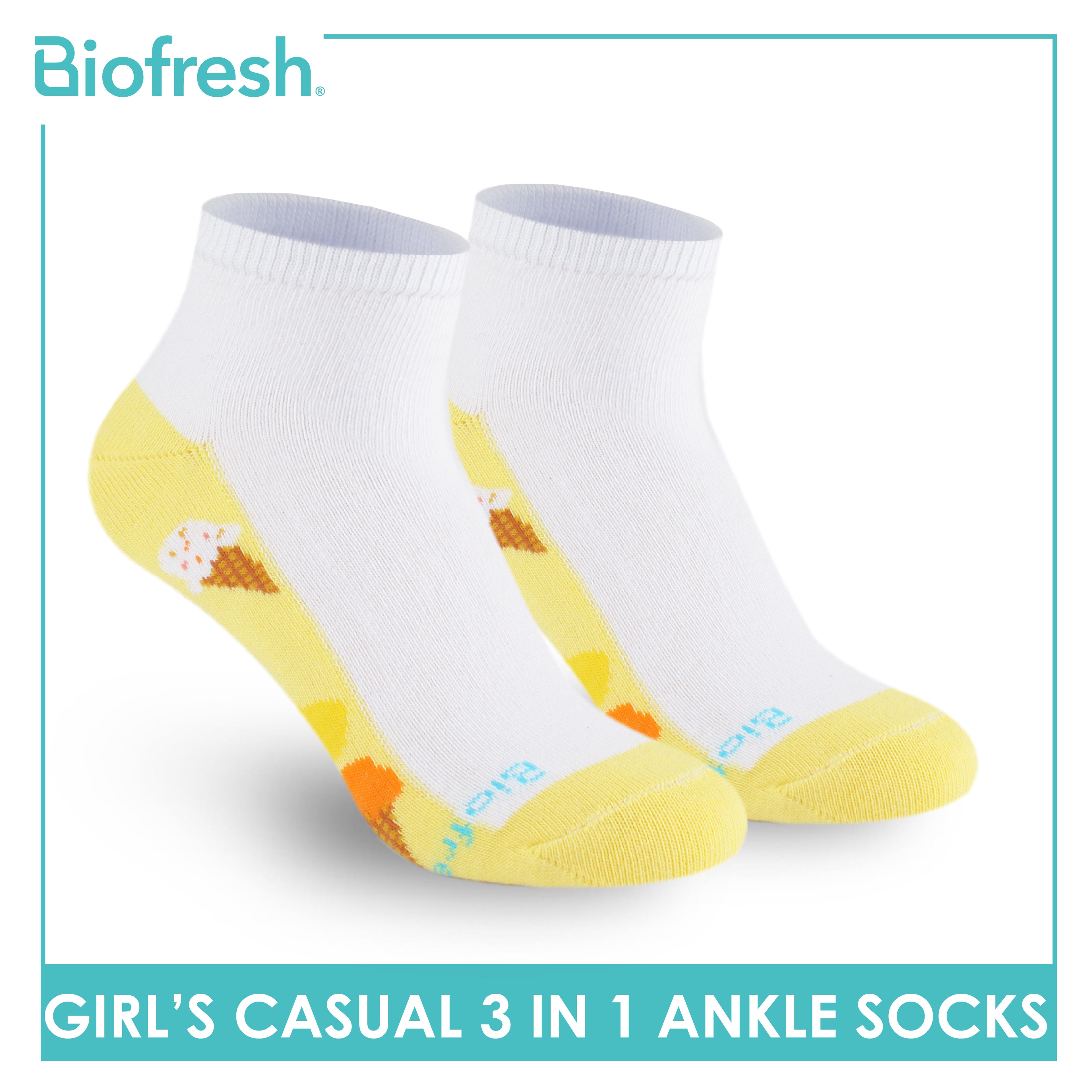 Biofresh Girls’ Antimicrobial Cotton Thin Casual Ankle Socks 3 pairs in 1 pack RGCKG69