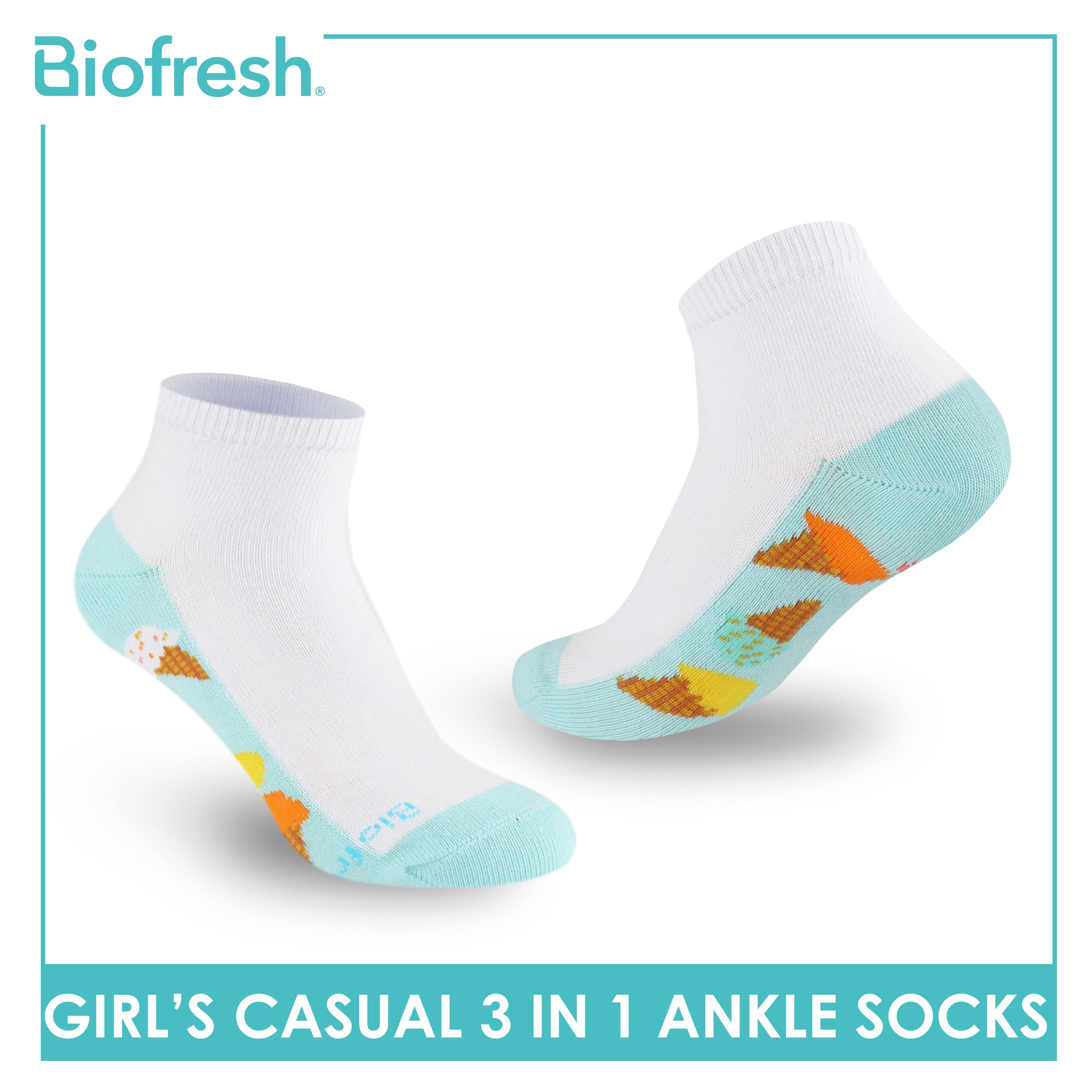 Biofresh Girls’ Antimicrobial Cotton Thin Casual Ankle Socks 3 pairs in 1 pack RGCKG69