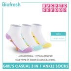 Biofresh Girls’ Antimicrobial Cotton Thin Casual Ankle Socks 3 pairs in 1 pack RGCKG69